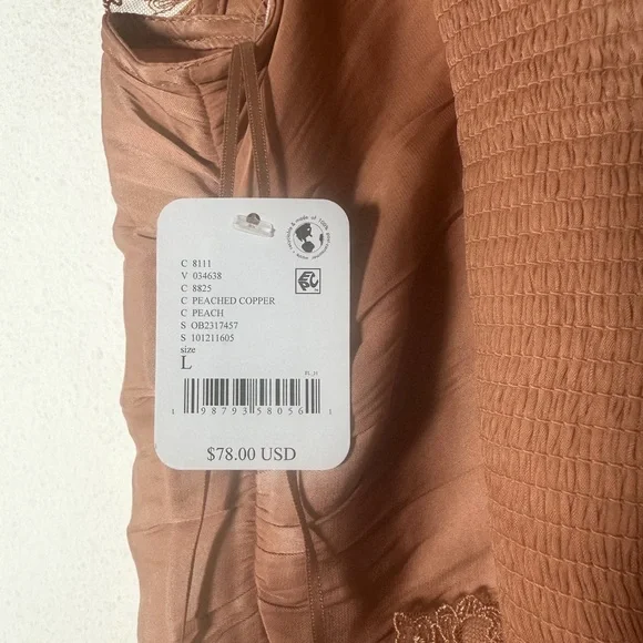 Free People Elena Lace Top in Peached Copper size Large NWT - Picture 12 of 14